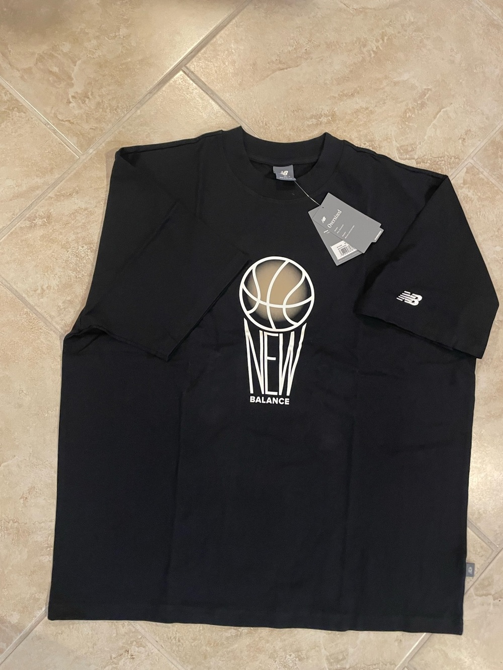 New Balance Black Tee with White Basketball Graphic